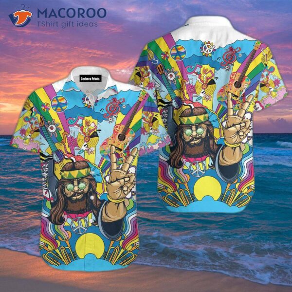 Guitar-playing Hippie Colorful Hawaiian Shirts