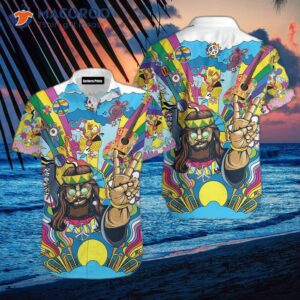 Guitar-playing Hippie Colorful Hawaiian Shirts