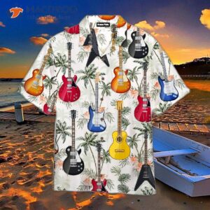 guitar tropical vintage music instrument white hawaiian shirts 0
