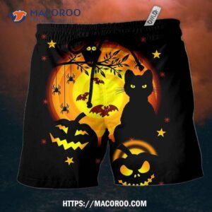 Halloween Awesome Black Cat And Pumpkin Happy Hawaii Shorts
