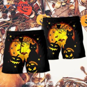 Halloween Awesome Black Cat And Pumpkin Happy Hawaii Shorts