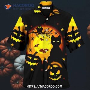 Halloween Awesome Black Cat And Pumpkin Hawaiian Shirt