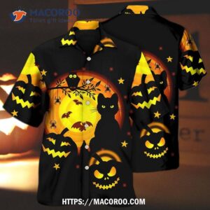 Halloween Awesome Black Cat And Pumpkin Hawaiian Shirt