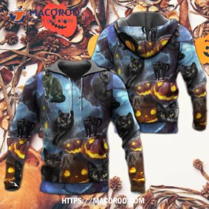 halloween black cat dark night 3d hoodie 2