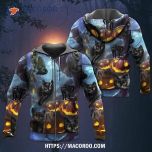 halloween black cat dark night 3d hoodie 5