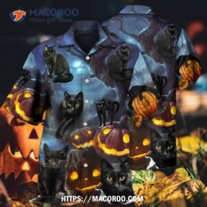 halloween black cat dark night hawaiian shirt 2