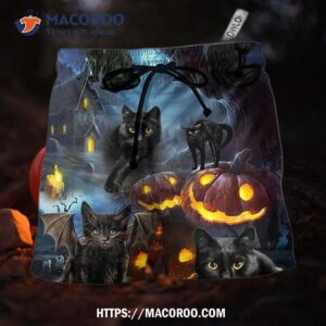 Halloween Black Cat Dark Night Style Hawaii Shorts