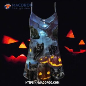 halloween black cat dark night style summer dress 3