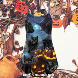 halloween black cat dark night style summer dress 4