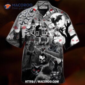 halloween black cat flying horror night hawaiian shirt 0