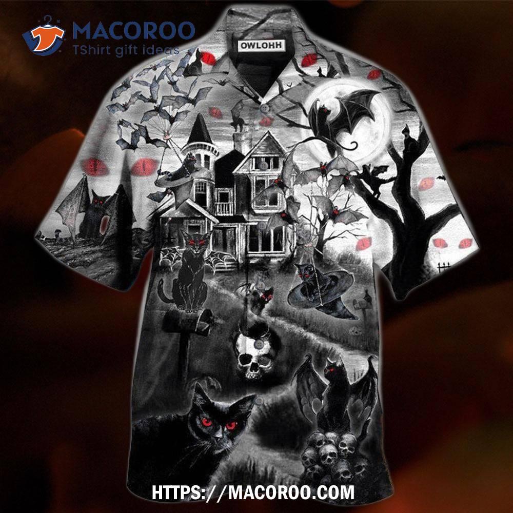 Halloween Black Cat Flying Horror Night Hawaiian Shirt Halloween Black Cat Flying Horror Night Hawaiian Shirt