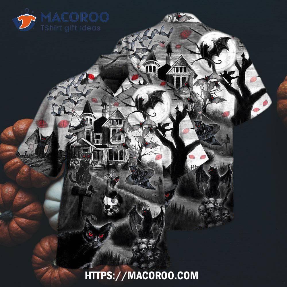 Halloween Black Cat Flying Horror Night Hawaiian Shirt Halloween Black Cat Flying Horror Night Hawaiian Shirt