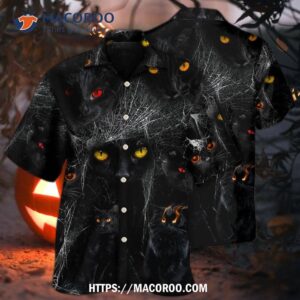 halloween black cat in the dark hawaiian shirt 2