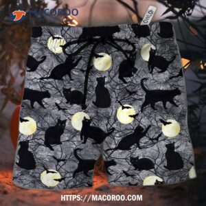 Halloween Black Cat Pattern Hawaii Shorts