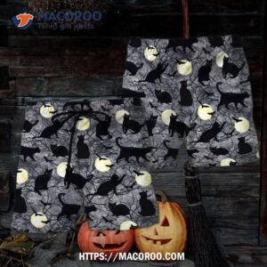 Halloween Black Cat Pattern Hawaii Shorts