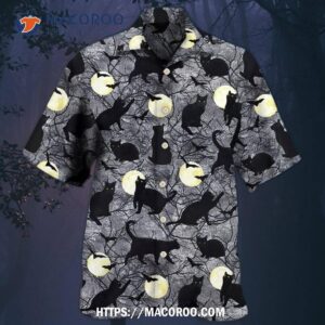 Halloween Black Cat Pattern Hawaiian Shirt