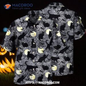 halloween black cat pattern hawaiian shirt 2