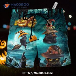 Halloween Black Cat Pumpkin Scary Style Hawaii Shorts