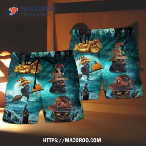Halloween Black Cat Pumpkin Scary Style Hawaii Shorts