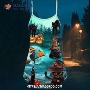 halloween black cat pumpkin scary style summer dress 4