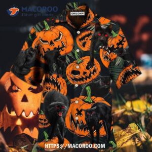 halloween black cat pumpkin scary tropical hawaiian shirt 0