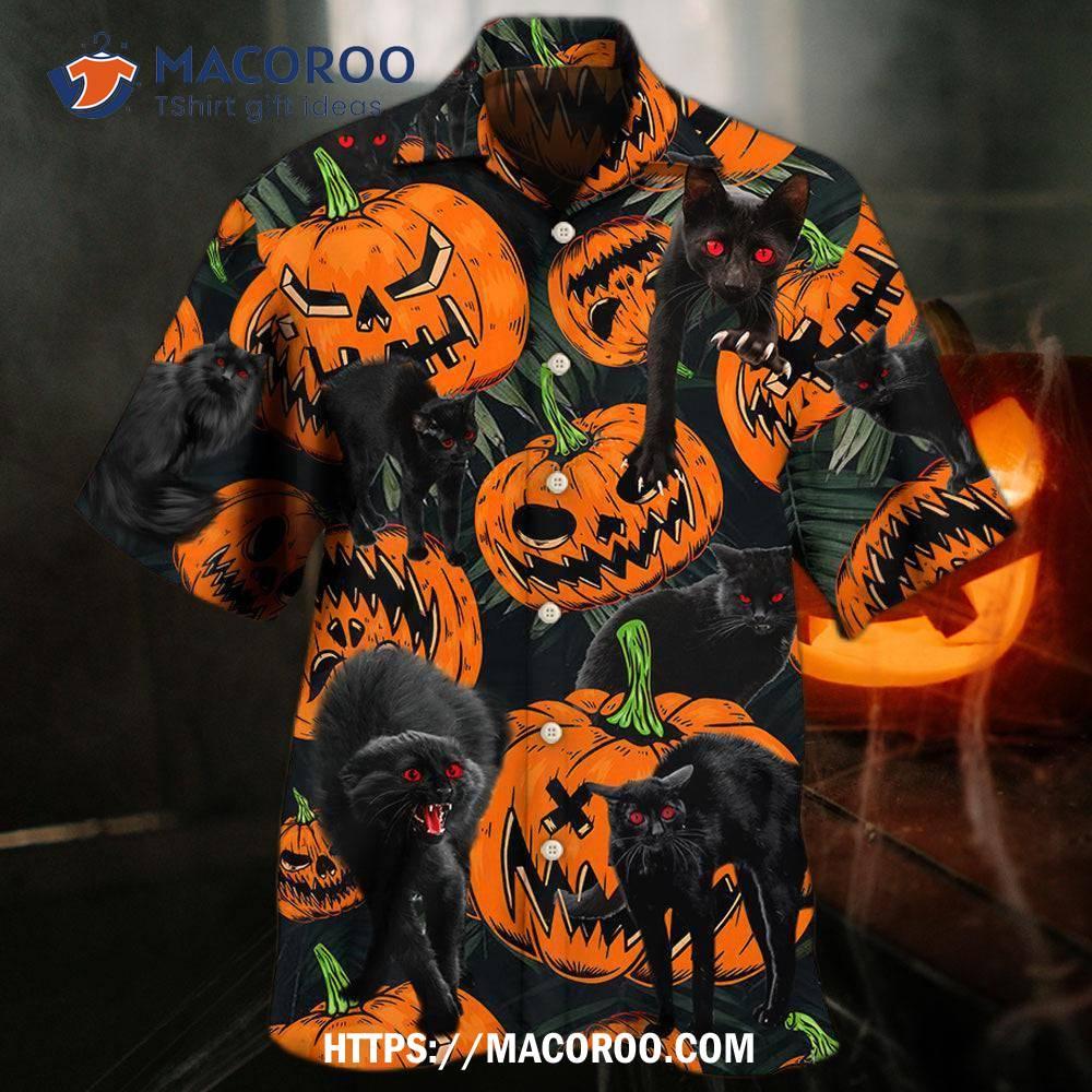 Halloween Black Cat Pumpkin Scary Tropical Hawaiian Shirt Halloween Black Cat Pumpkin Scary Tropical Hawaiian Shirt