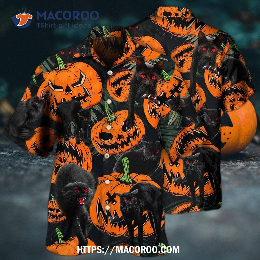 Halloween Black Cat Pumpkin Scary Tropical Hawaiian Shirt Halloween Black Cat Pumpkin Scary Tropical Hawaiian Shirt