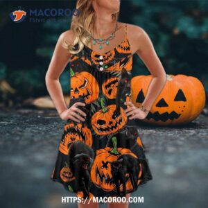 halloween black cat pumpkin scary tropical summer dress 1