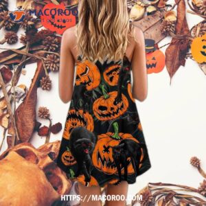 halloween black cat pumpkin scary tropical summer dress 2