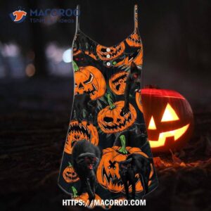 halloween black cat pumpkin scary tropical summer dress 3