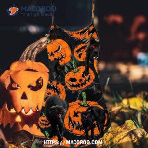 halloween black cat pumpkin scary tropical summer dress 4
