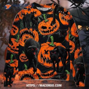 Halloween Black Cat Pumpkin Scary Tropical Sweater