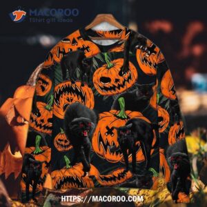 Halloween Black Cat Pumpkin Scary Tropical Sweater