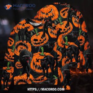 halloween black cat pumpkin scary tropical sweater 2