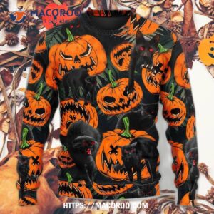 halloween black cat pumpkin scary tropical sweater 3