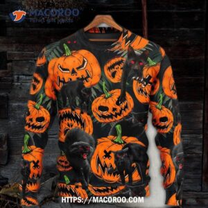 halloween black cat pumpkin scary tropical sweater 4