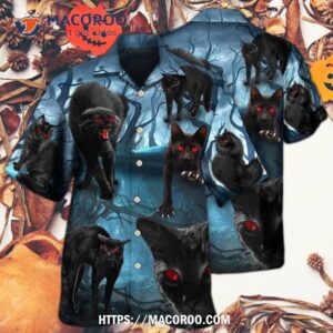 halloween black cat scary hawaiian shirt 2