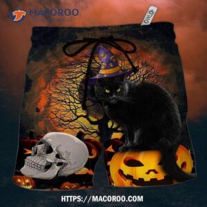 Halloween Black Cat Scary Pumpkin Hawaii Shorts