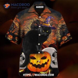 Halloween Black Cat Scary Pumpkin Hawaiian Shirt