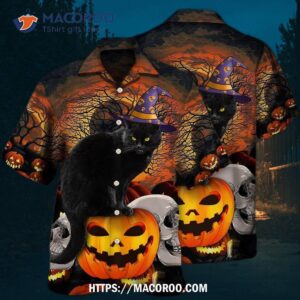 halloween black cat scary pumpkin hawaiian shirt 2