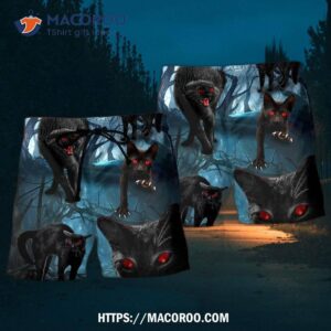 halloween black cat scary style hawaii shorts 1