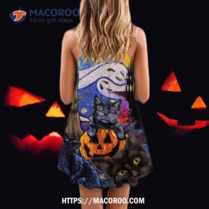 halloween black cat starry night funny painting art style summer dress 2