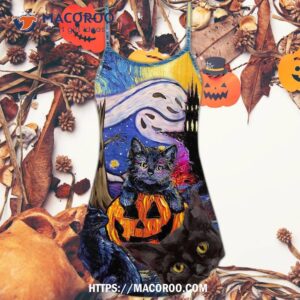 halloween black cat starry night funny painting art style summer dress 4