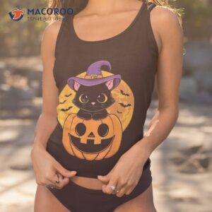 Halloween Black Cat Witch Hat Pumpkin For Kids Girls Shirt