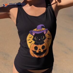 Halloween Black Cat Witch Hat Pumpkin For Kids Girls Shirt