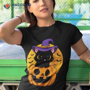 halloween black cat witch hat pumpkin for kids girls shirt tshirt 1