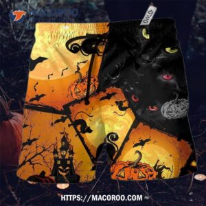 Halloween Black Cat With Yellow Hawaii Shorts