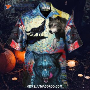 Halloween Black Wolf Crazy Starry Night Blood Art Hawaiian Shirt