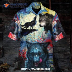 Halloween Black Wolf Crazy Starry Night Blood Art Hawaiian Shirt