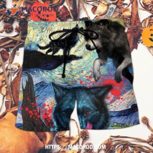 Halloween Black Wolf Crazy Starry Night Blood Art Style Hawaii Shorts